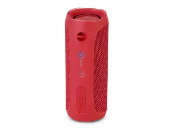 Enceinte JBL FLIP 4 Puissance : 2 x 8W (16W RMS). Radiateurs de basses : Deux radiateurs passifs externes sur les côtés qui vibrent avec les basses, une signature visuelle de JBL.