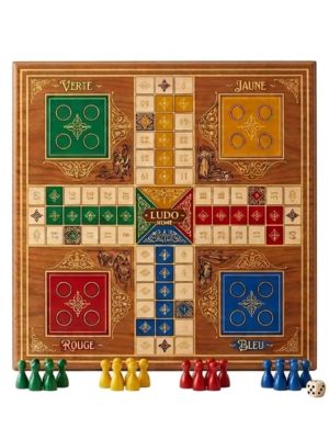 JEU DE LUDO  GEANT Inclusivité : La taille des pièces facilite la manipulation pour les jeunes enfants et les seniors. Activité Physique : Jouer sur un tapis de 3x3 mètres demande aux participants de se déplacer physiquement sur le "plateau".