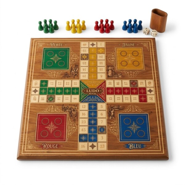 JEU DE LUDO  GEANT Inclusivité : La taille des pièces facilite la manipulation pour les jeunes enfants et les seniors. Activité Physique : Jouer sur un tapis de 3x3 mètres demande aux participants de se déplacer physiquement sur le "plateau".