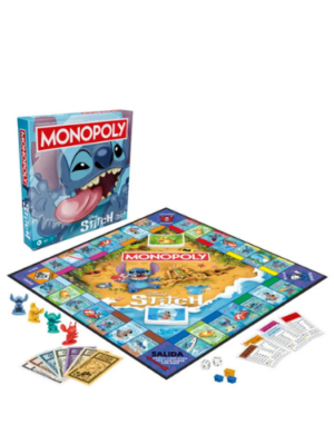 Jeu de société  Hasbro Spanish Disney Le concept : Le plateau de jeu classique est remplacé par des activités de plage et des lieux issus de l'univers de Lilo & Stitch. Les pions : Comprend 4 pions exclusifs représentant Stitch dans différentes postures amusantes et colorées.