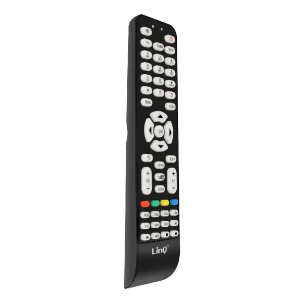 Linq Télécommande universelle pour TV Portée du signal Infrarouge : De 8 à 10 mètres de distance directe. Alimentation : Requiert 2 piles AAA (généralement non incluses).