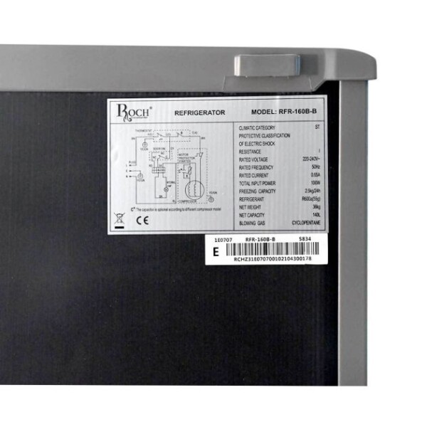 REFRIGERATEUR Roch  RFR-160B-B 140L Capacité Totale : 140 litres.  Réfrigérateur : 89 litres. Congélateur : 51 litres. Efficacité Énergétique : Classe A+, garantissant une faible consommation d'électricité.