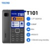Tecno T101 Autonomie robuste : Batterie amovible de 1 000 mAh  offrant plusieurs jours d'autonomie en veille et de nombreuses heures en communication.
