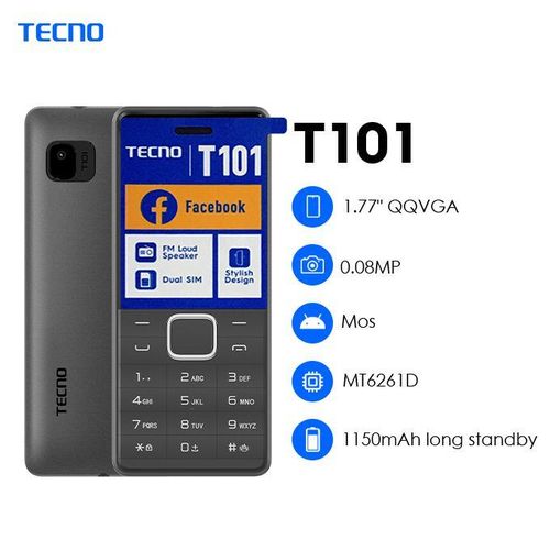 Tecno T101 Autonomie robuste : Batterie amovible de 1 000 mAh  offrant plusieurs jours d'autonomie en veille et de nombreuses heures en communication.