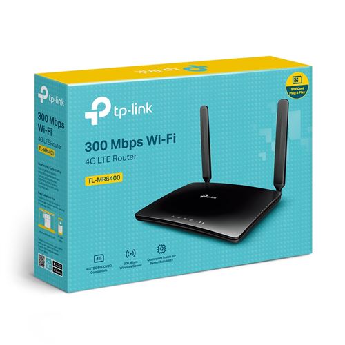 Modem/Routeur 4G LTE WiFi N 300 Mbps TL Modèle : TP-Link TL‑MR6400 / TL‑MR150 (selon version). Technologie : Modem 4G LTE Cat4 intégré + routeur WiFi. Vitesse 4G LTE : Jusqu’à 150 Mbps en téléchargement, 50 Mbps en upload. | MyTechnologyCompanies Cotonou Modem/Routeur 4G LTE WiFi N 300 Mbps TL Modèle : TP-Link TL‑MR6400 / TL‑MR150 (selon version). Technologie : Modem 4G LTE Cat4 intégré + routeur WiFi. Vitesse 4G LTE : Jusqu’à 150 Mbps en téléchargement, 50 Mbps en upload.