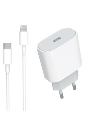 Chargeur IPhone  Puissance 20 W avec un adaptateur secteur compatible.
