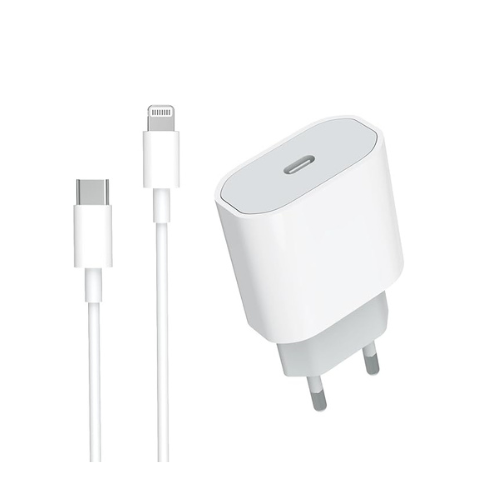 Chargeur IPhone  Puissance 20 W avec un adaptateur secteur compatible.