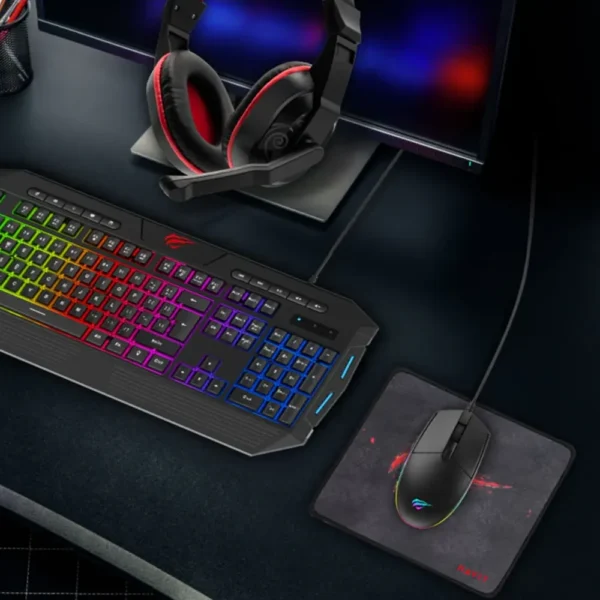 HAVIT Gaming Combo Éclairage RGB 16,8M couleurs : Effets lumineux personnalisables avec transitions fluides. Durabilité élevée : Clavier testé pour 50 millions de frappes, souris pour 5 millions de clics.