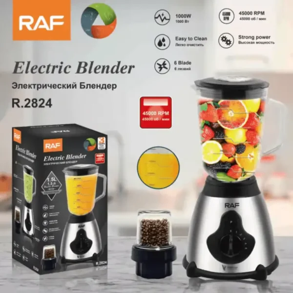 Mixeur RAF Capacité 1,5 litre. Lames en acier inoxydable : durables et efficaces pour hacher et mixer.