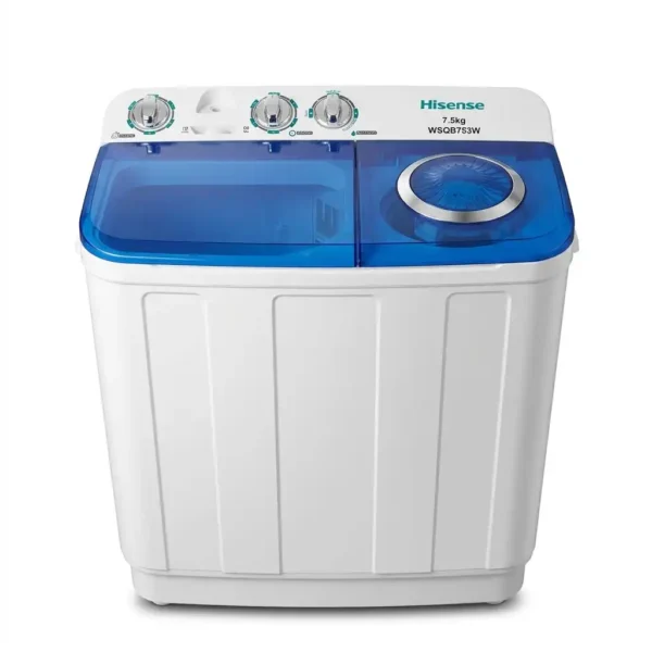 HISENSE WSQB 753 Type de machine : Semi-automatique, TwinTub (double cuve) Capacité de lavage : 7–7,5 kg | MyTechnologyCompanies Cotonou HISENSE WSQB 753 Type de machine : Semi-automatique, TwinTub (double cuve) Capacité de lavage : 7–7,5 kg