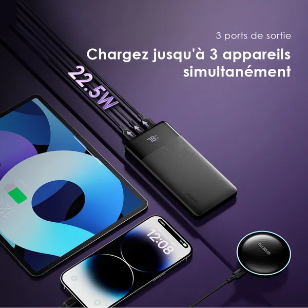 Power Banks ORAIMO | Capacités 10 000 mAh- 20 000 mAh | Ports USB-A, USB-C | Protection contre la surcharge |