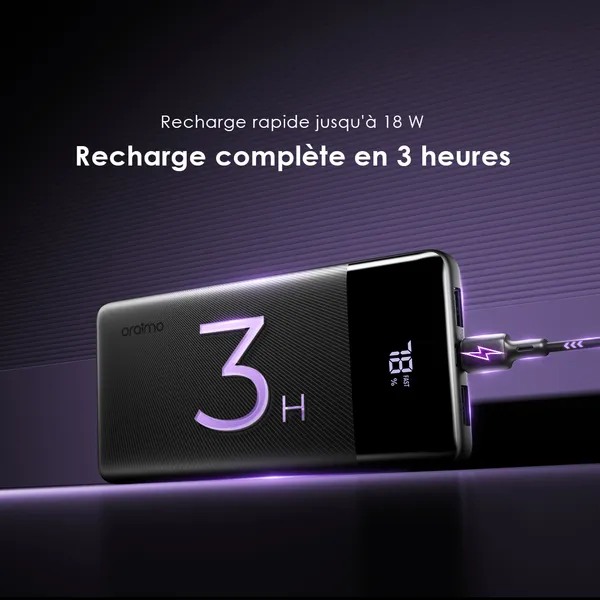 Power Banks ORAIMO | Capacités 10 000 mAh- 20 000 mAh | Ports USB-A, USB-C | Protection contre la surcharge |