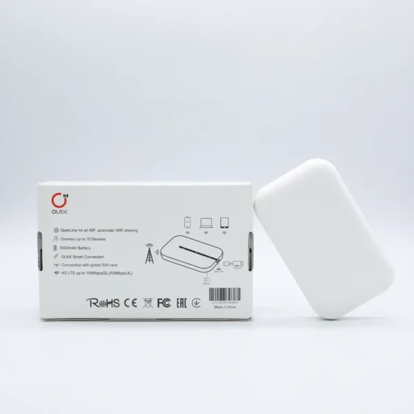 Pocket WiFi Olax -Autonomie 20h capacité de la batterie 10 000mAh-Portée WiFi environ 10 à 15 mètres autour de l’appareil.